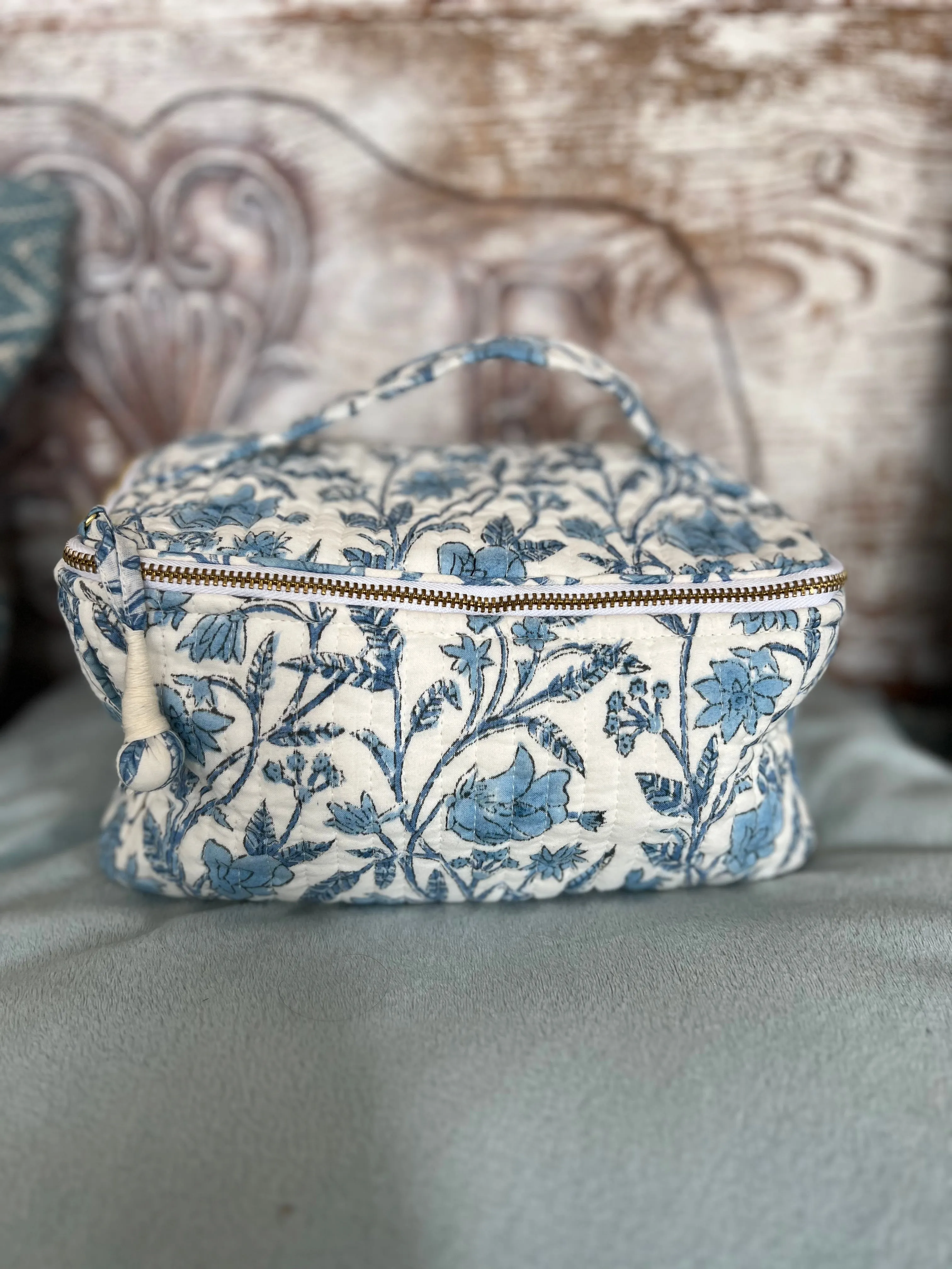 Floral boho  blue Cosmetic Bag square