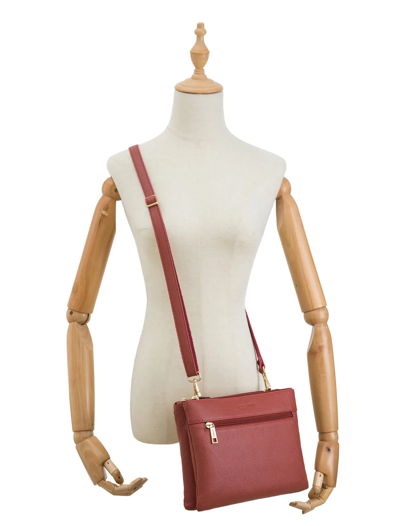 FLYNN LEATHER CROSS BODY BAG-E1-0832-BRICK- SALE