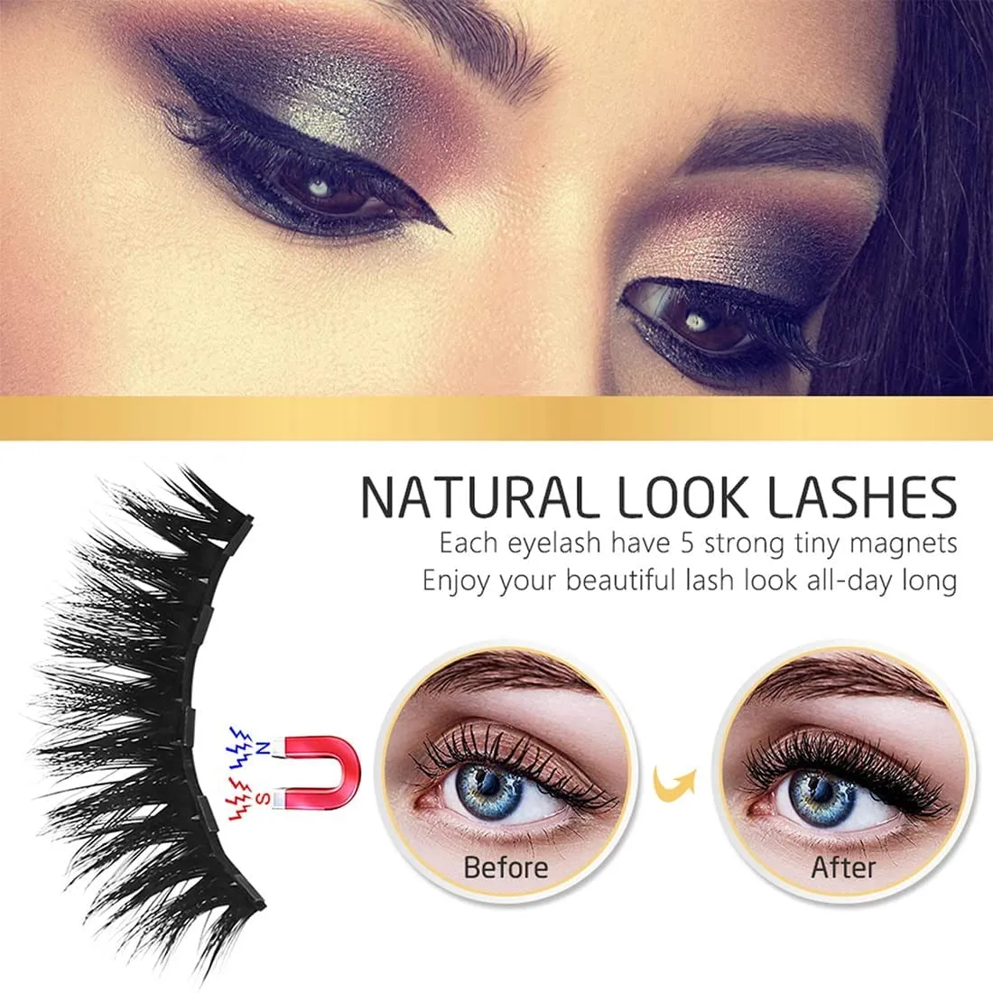 Fofosbeauty 10 Pairs Upgraded 3D 5D Magnetic Eyelashes Kit with Tweezers & 2 Tubes of Magnetic Eyeliner