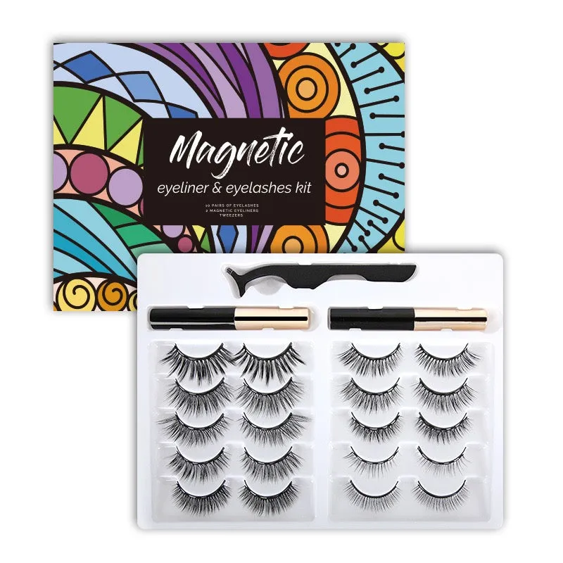 Fofosbeauty 10 Pairs Upgraded 3D 5D Magnetic Eyelashes Kit with Tweezers & 2 Tubes of Magnetic Eyeliner