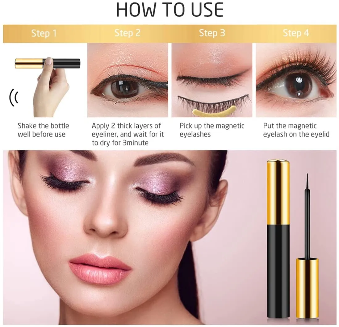 Fofosbeauty 10 Pairs Upgraded 3D 5D Magnetic Eyelashes Kit with Tweezers & 2 Tubes of Magnetic Eyeliner