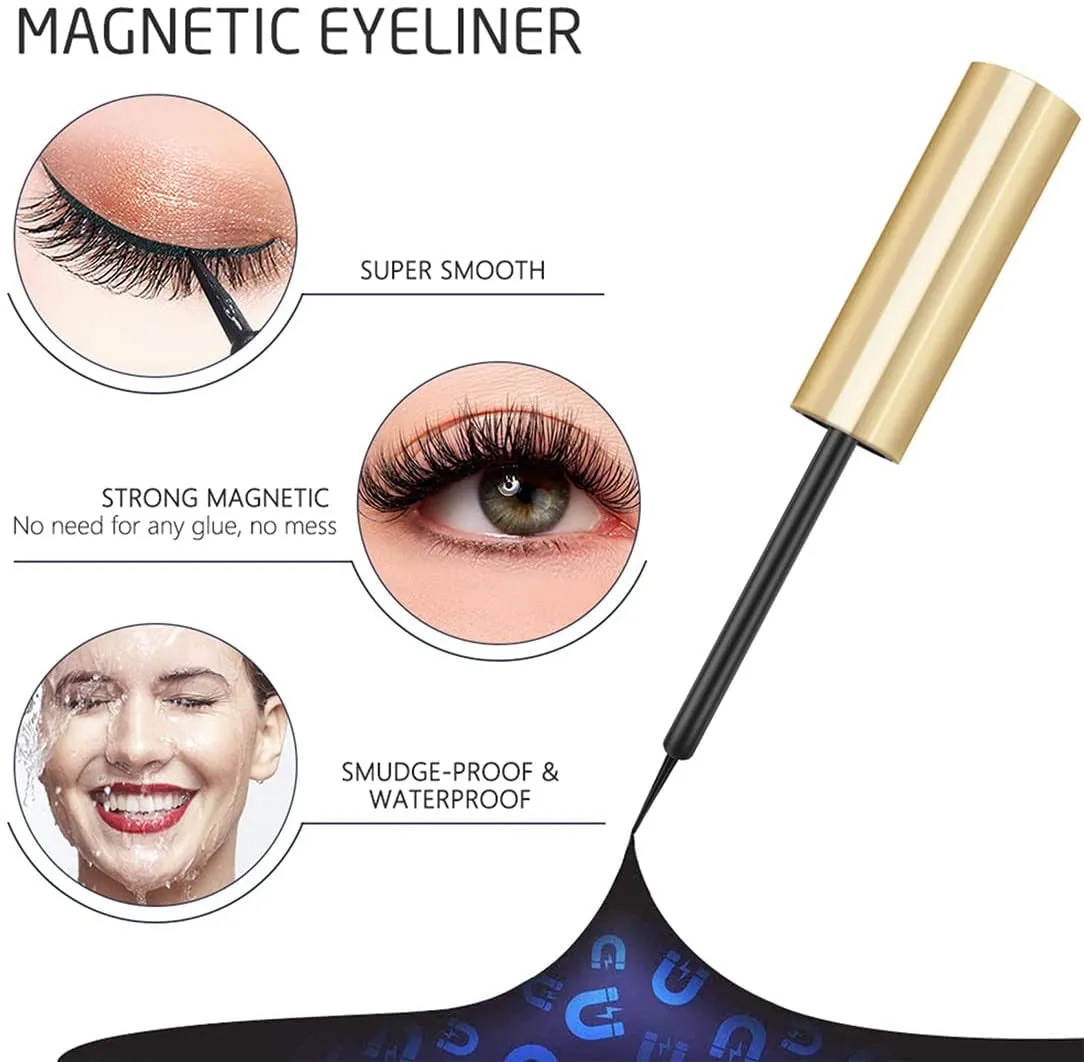 Fofosbeauty 10 Pairs Upgraded 3D 5D Magnetic Eyelashes Kit with Tweezers & 2 Tubes of Magnetic Eyeliner