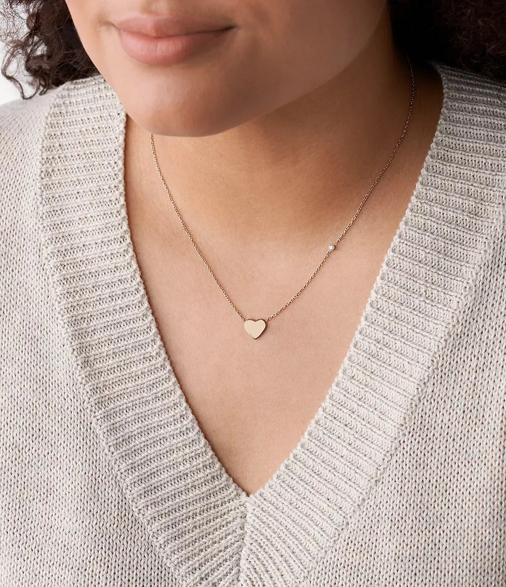 Fossil Drew Heart Rose Gold-Tone Stainless Steel Necklace
