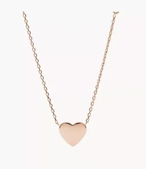 Fossil Drew Heart Rose Gold-Tone Stainless Steel Necklace
