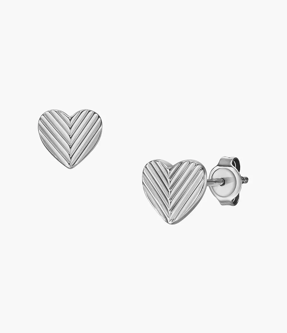 Fossil Harlow Heart To Heart Stainless Steel Pendant Necklace and Earrings Set
