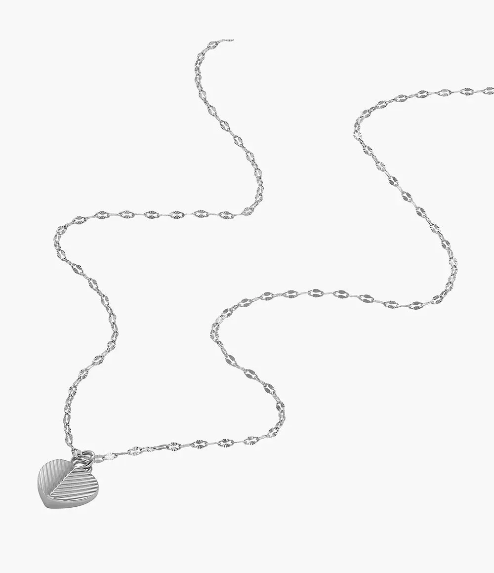 Fossil Harlow Heart To Heart Stainless Steel Pendant Necklace and Earrings Set
