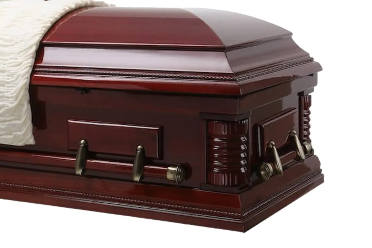 Funeral Casket "Roosevelt" Solid Wood with Ivory Velvet Interior