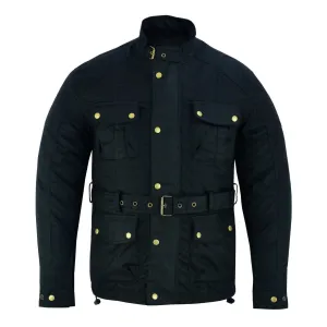 Gallanto Black Wax Cotton Armoured Motorcycle Biker Long Waterproof Jacket