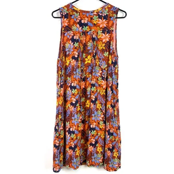 Garnet Hill Livvy Crêpe Button Front Sleeveless Floral Mini Dress Size Large