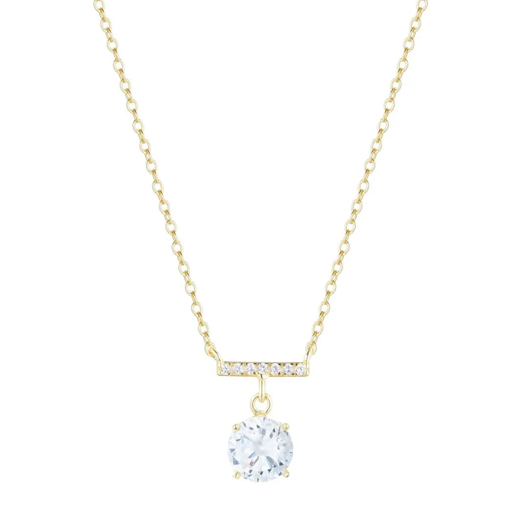 Gemstone Solitaire & Crystal Bar Necklace