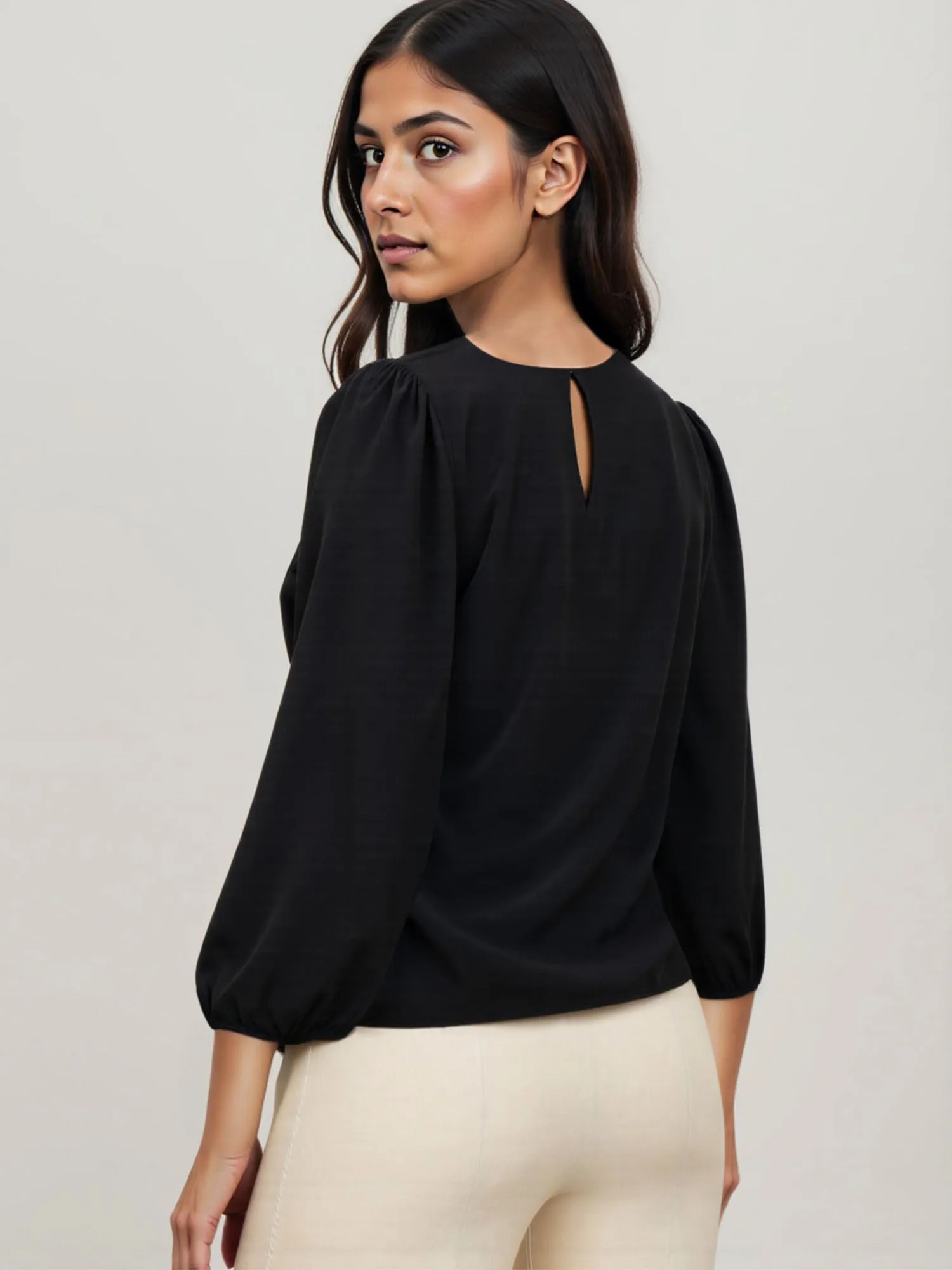 Gold Applique Balloon Sleeve Blouse