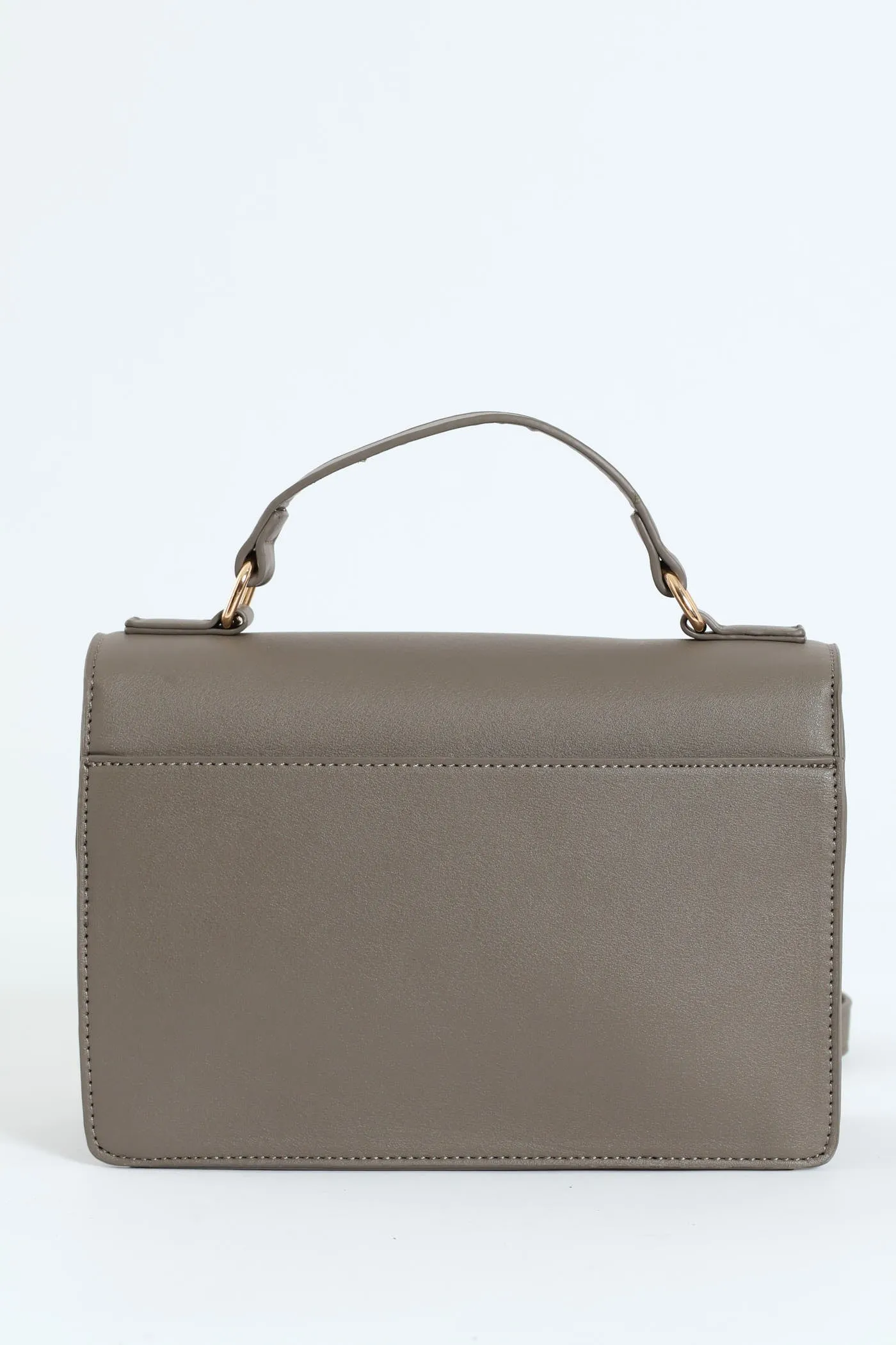Gold Clasp Top Handle Satchel - Dark Grey