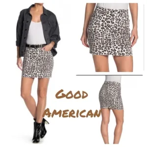 Good American Leopard Print Raw Edge Mini Skirt. Animal print, fun, flirty