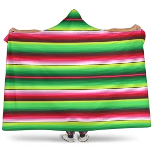 Green and Red Serape Style Hooded Blanket With Tan Sherpa Lining