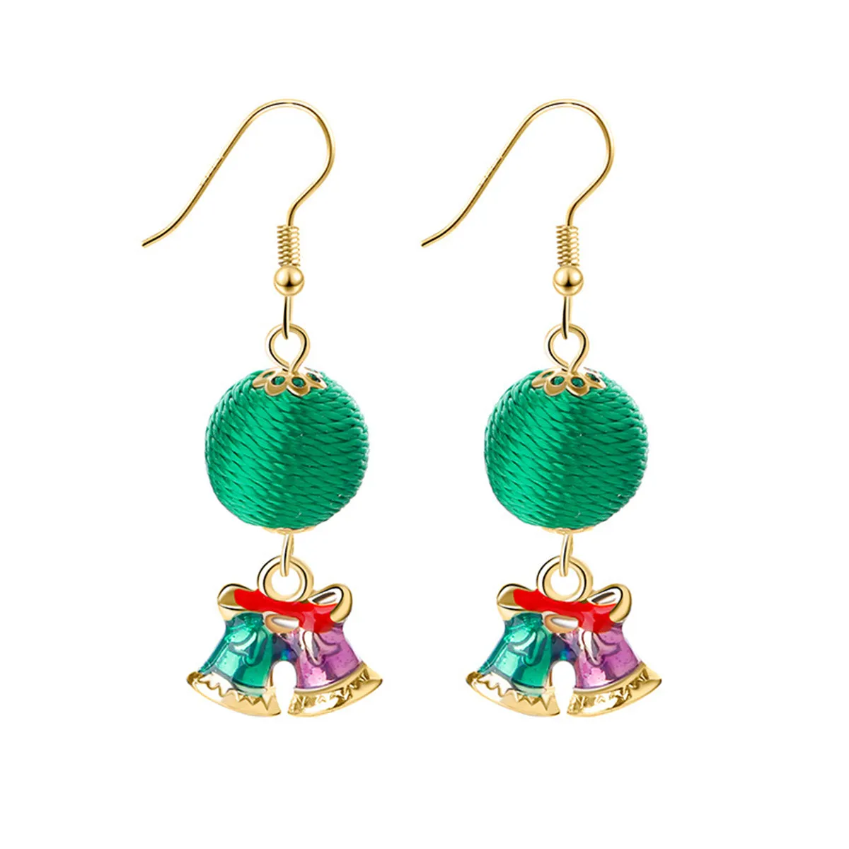 Green Polyster & Enamel 18K Gold-Plated Bells Pom Drop Earrings