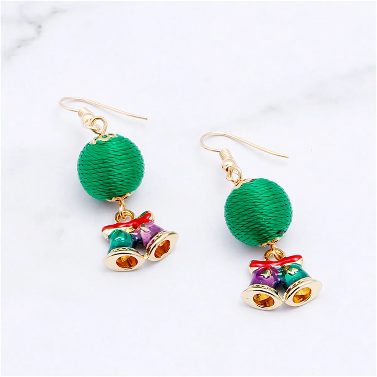 Green Polyster & Enamel 18K Gold-Plated Bells Pom Drop Earrings