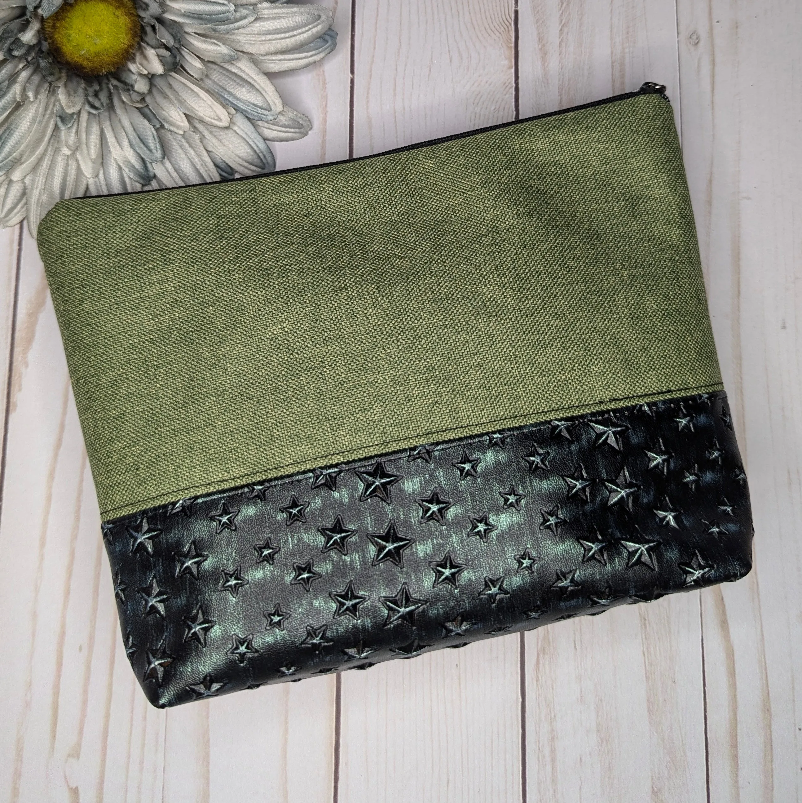 Green star studded zipper pouch