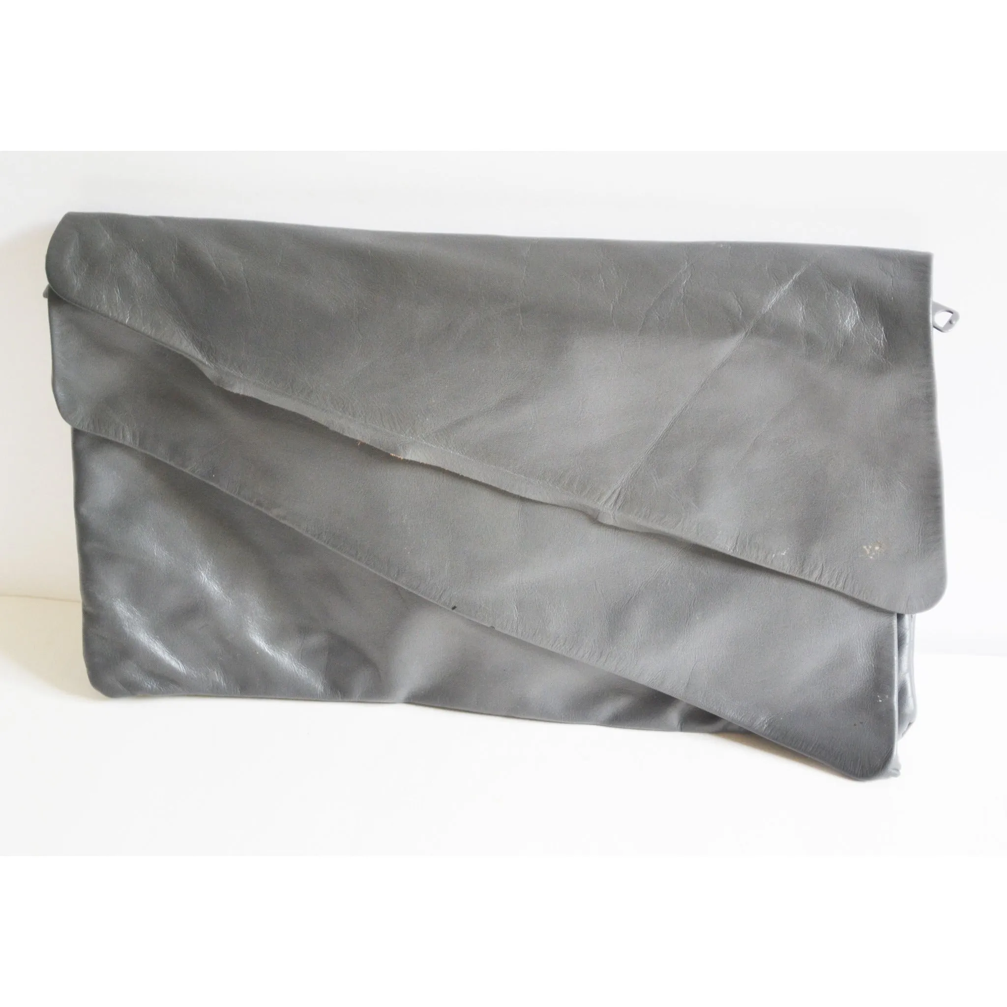 Grey Flap Leather Clutch Purse
