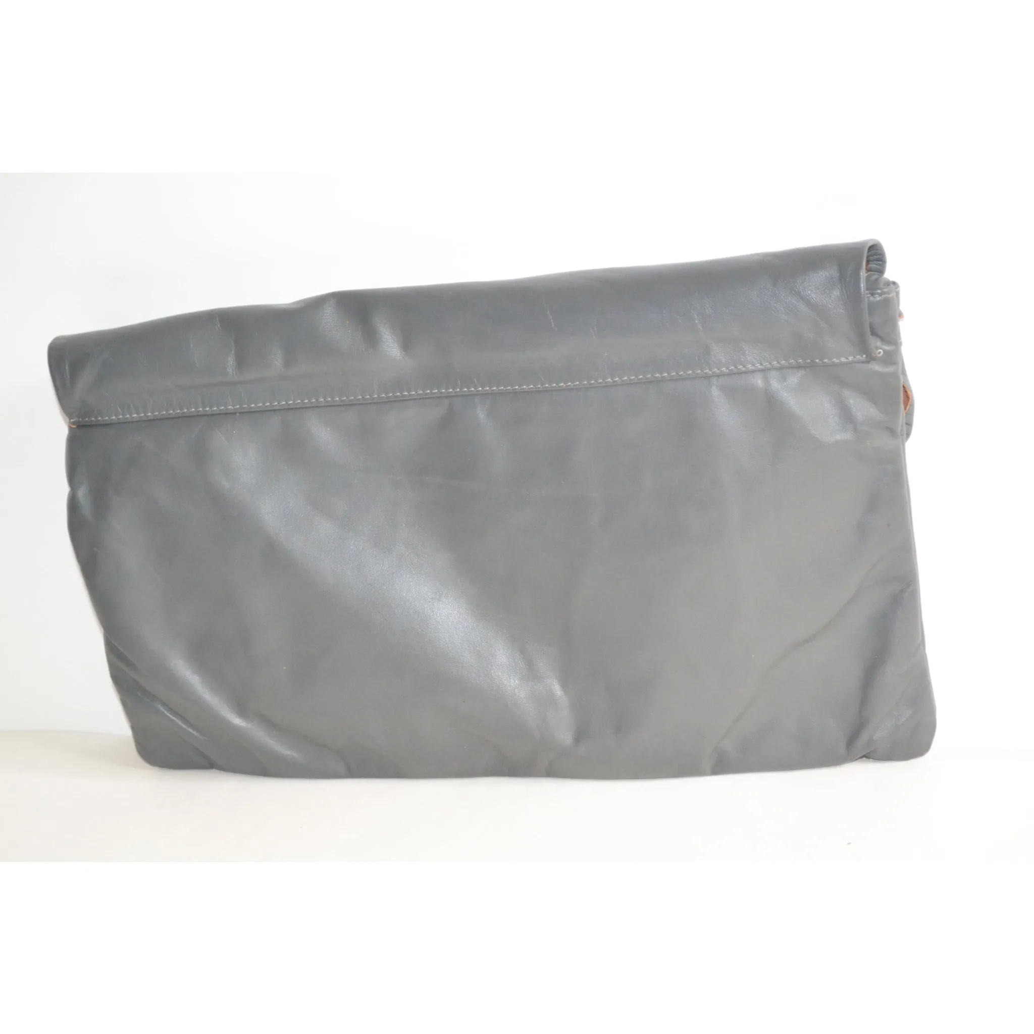 Grey Flap Leather Clutch Purse