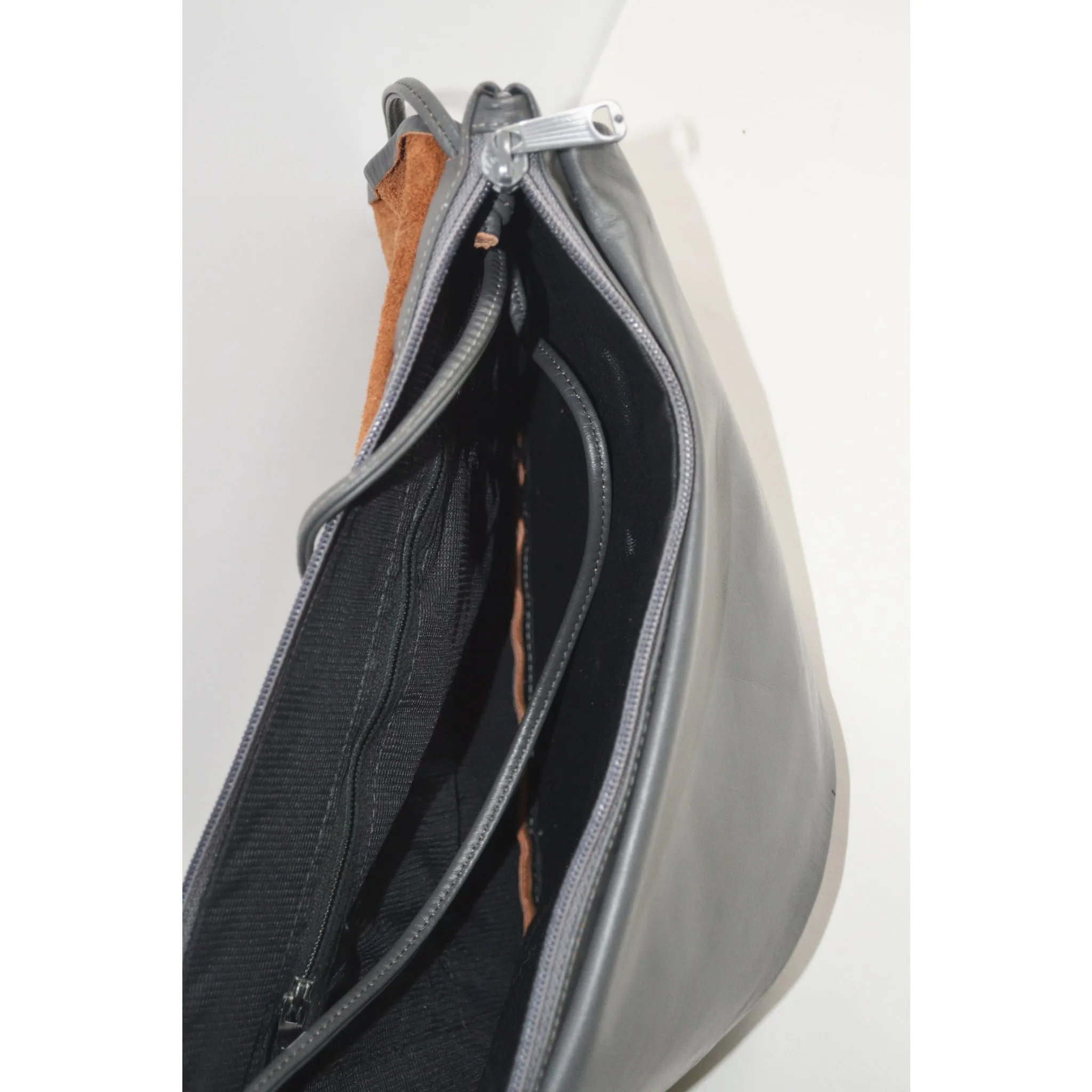 Grey Flap Leather Clutch Purse