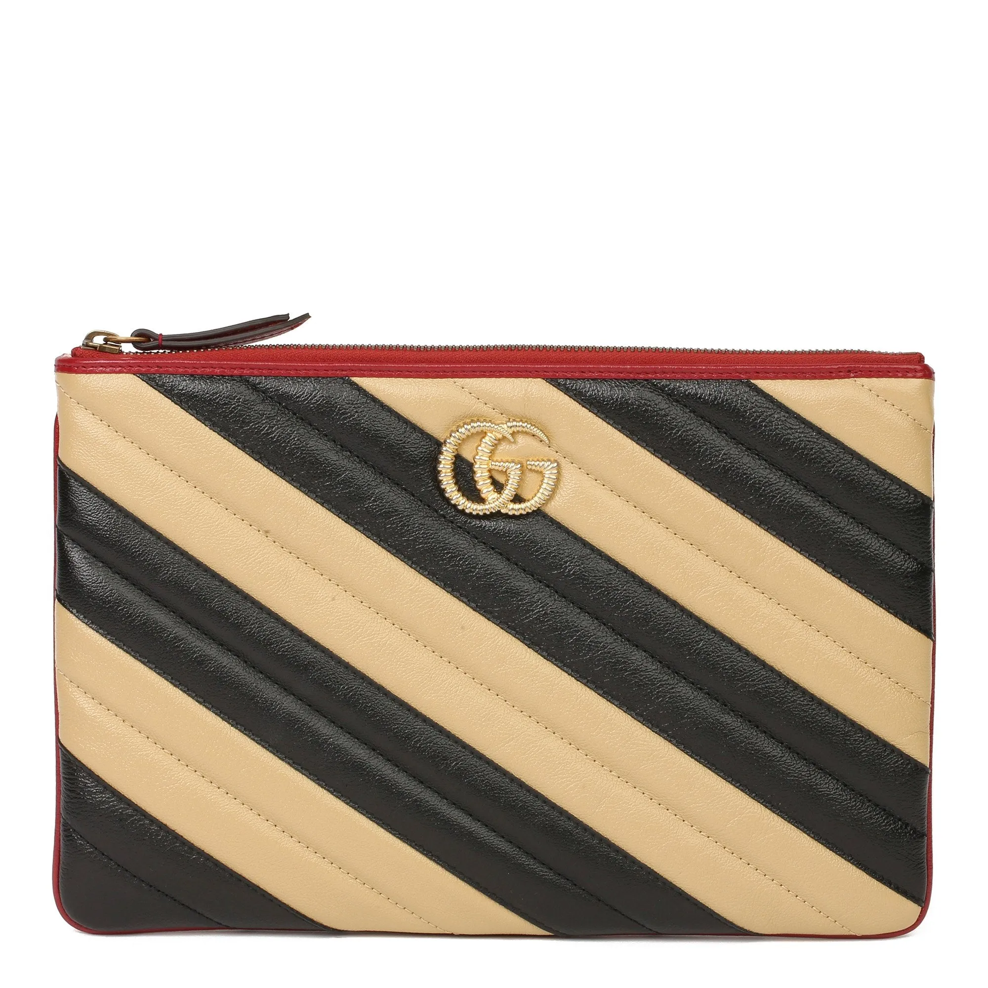 Gucci Calfskin GG Marmont Quilted Leather Pouch in Beige and Black