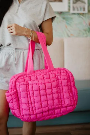 Hot Pink Quilted Duffel Weekender Bag