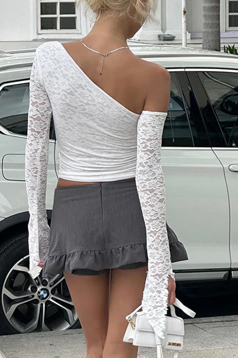 HTR1081 Asymmetric Lace Sleeve Top