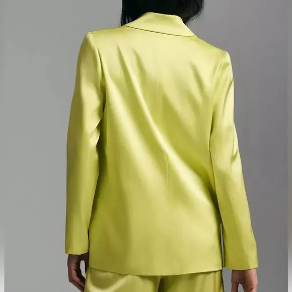 Hutch Yellow Satin Blazer Plus 2X Anthropologie 2 Button Front Bright Workwear