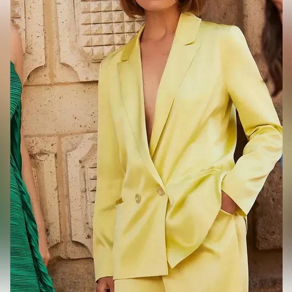 Hutch Yellow Satin Blazer Plus 2X Anthropologie 2 Button Front Bright Workwear