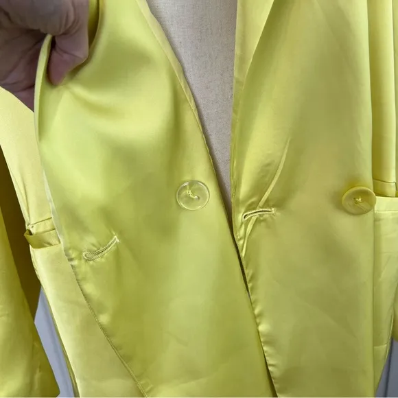 Hutch Yellow Satin Blazer Plus 2X Anthropologie 2 Button Front Bright Workwear