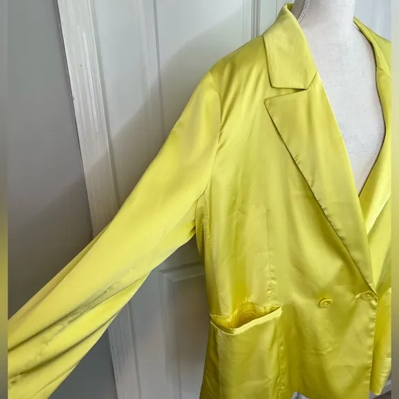 Hutch Yellow Satin Blazer Plus 2X Anthropologie 2 Button Front Bright Workwear