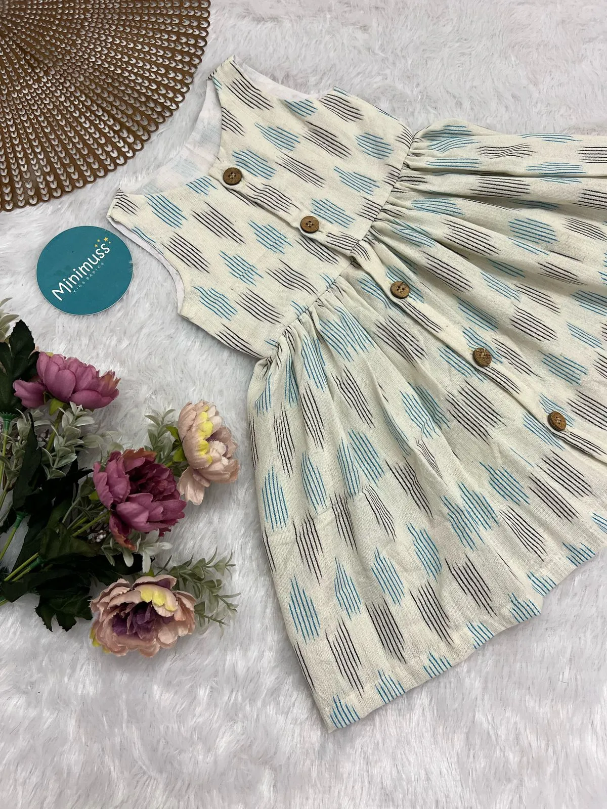 IKKAT WHITE COTTON FROCK