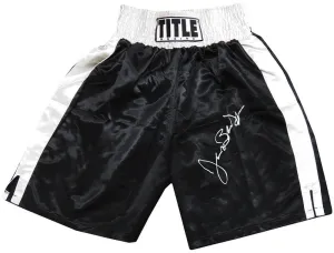 James Buster Douglas Signed Title Black & White Trim Boxing Trunks -SCHWARTZ COA