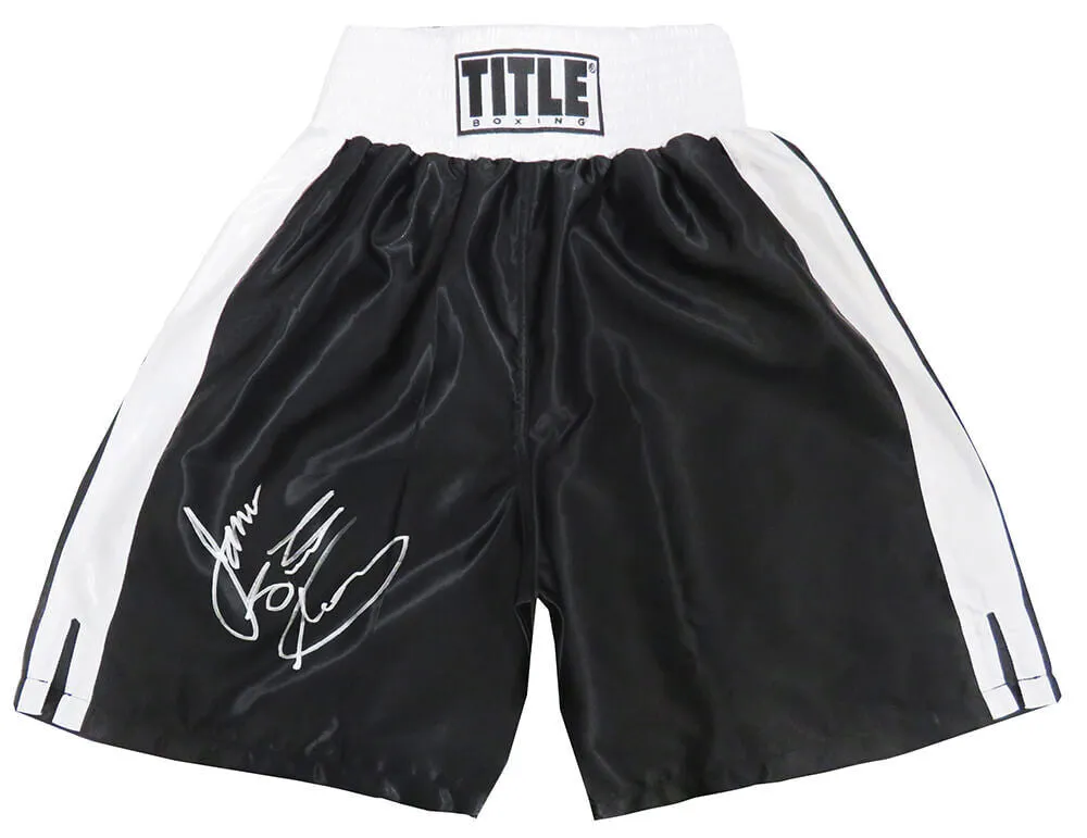 James Toney Signed Title Black With White Boxing Trunks w/Lights Out - (SS COA)