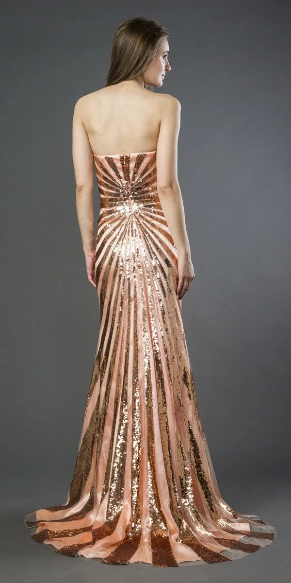 J&J Fashion 1428 Sequins Floor-Length Prom Gown Strapless