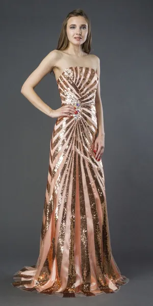 J&J Fashion 1428 Sequins Floor-Length Prom Gown Strapless