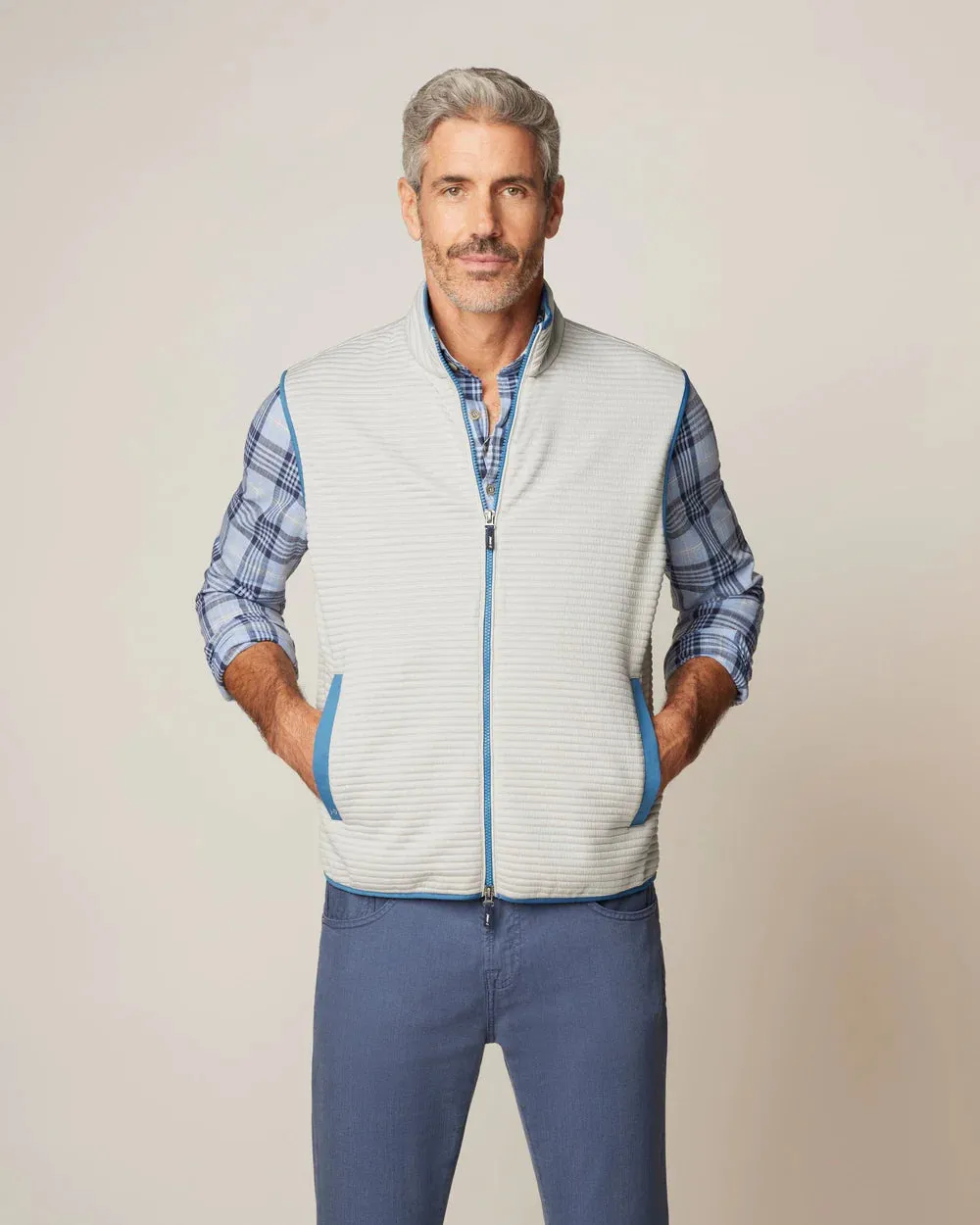 Johnnie O - Notch Quilted Knit Vest - Light Gray