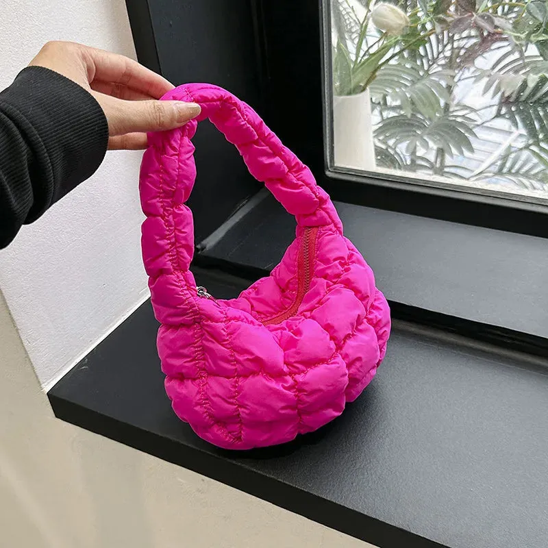 Kawaii Cloudy Pleated Mini Tote Bag 🌥️✨ | Quilted Dumpling Handbag for Stylish Women 💖👜