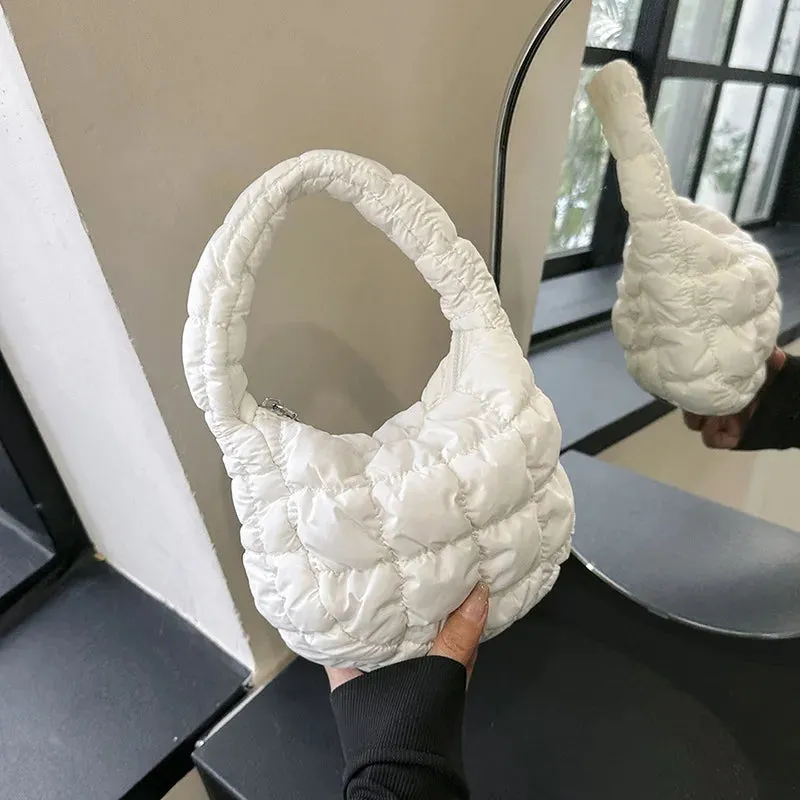 Kawaii Cloudy Pleated Mini Tote Bag 🌥️✨ | Quilted Dumpling Handbag for Stylish Women 💖👜