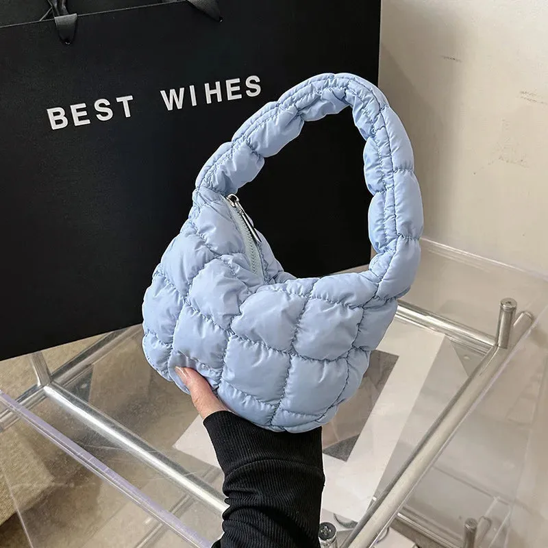 Kawaii Cloudy Pleated Mini Tote Bag 🌥️✨ | Quilted Dumpling Handbag for Stylish Women 💖👜