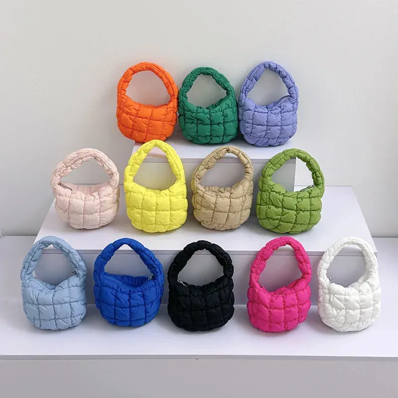 Kawaii Cloudy Pleated Mini Tote Bag 🌥️✨ | Quilted Dumpling Handbag for Stylish Women 💖👜