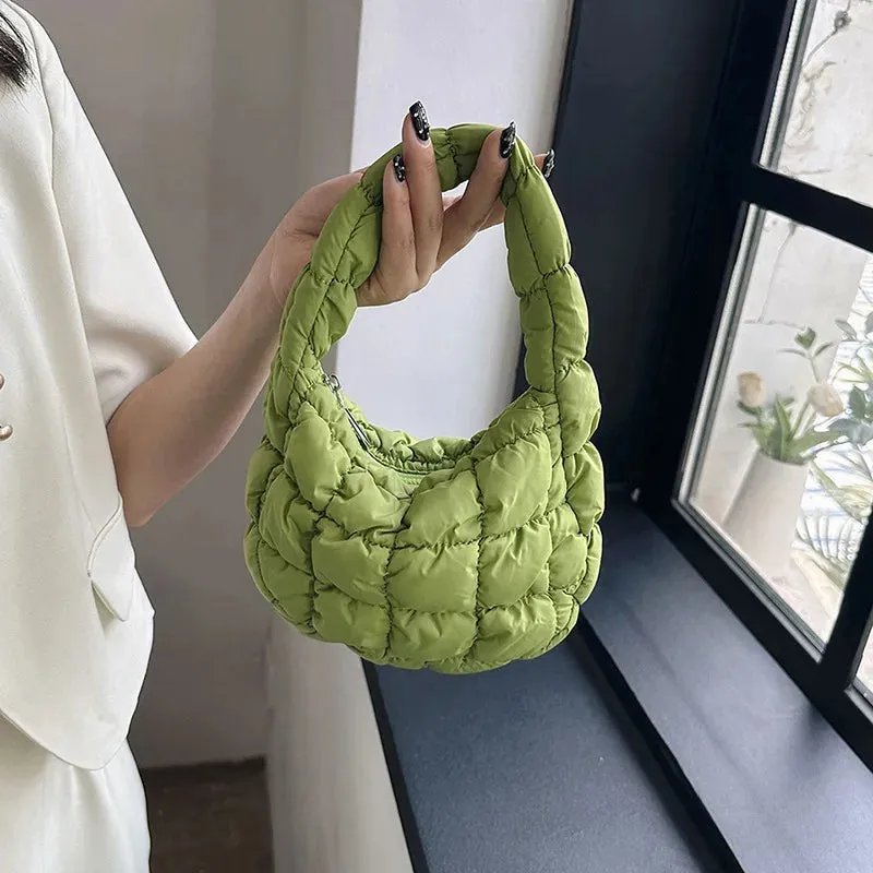 Kawaii Cloudy Pleated Mini Tote Bag 🌥️✨ | Quilted Dumpling Handbag for Stylish Women 💖👜