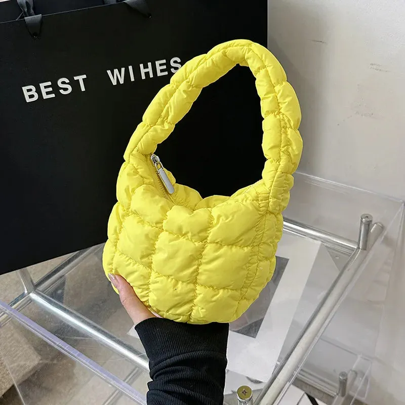 Kawaii Cloudy Pleated Mini Tote Bag 🌥️✨ | Quilted Dumpling Handbag for Stylish Women 💖👜
