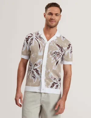 Kyes Short Sleeve Knitted Leaf Shirt Taupe