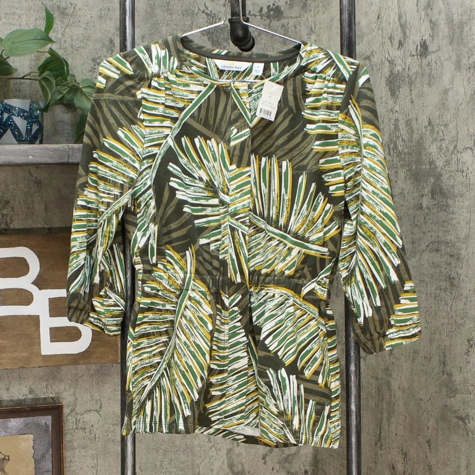 Lemon Way Women's French Terry Palm Print Peplum Jacket