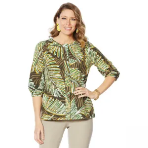 Lemon Way Women's French Terry Palm Print Peplum Jacket
