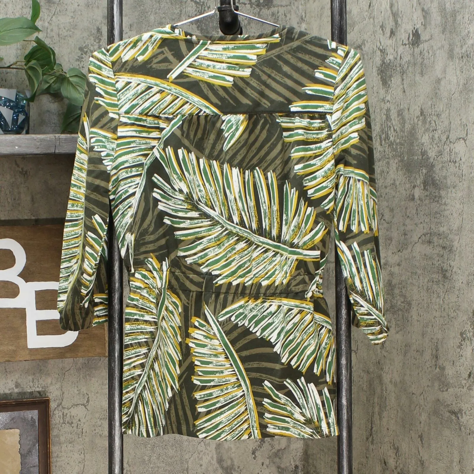 Lemon Way Women's French Terry Palm Print Peplum Jacket