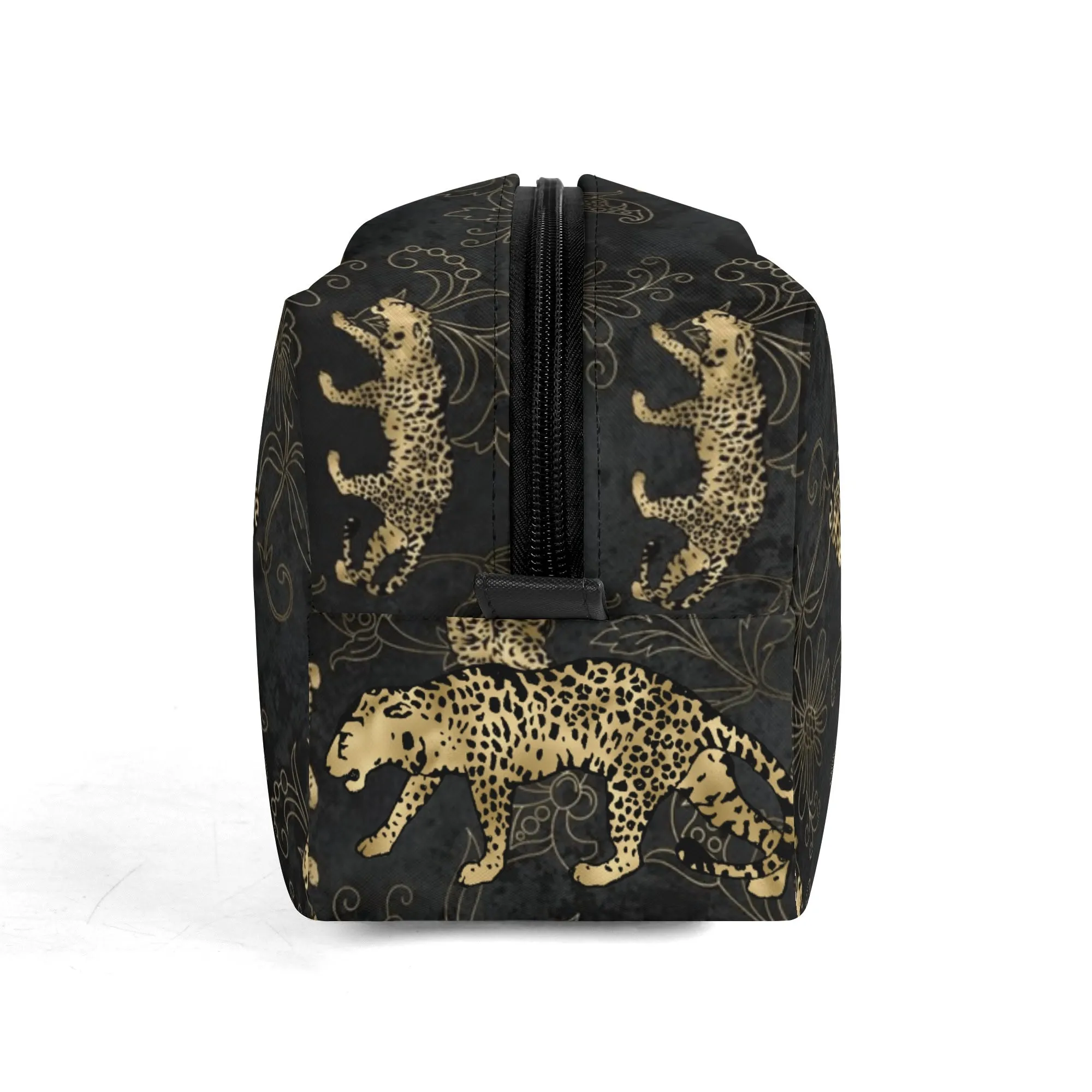 Leopard Print African Woman and Gold Leopard Graphic PU Leather Toiletries Bag