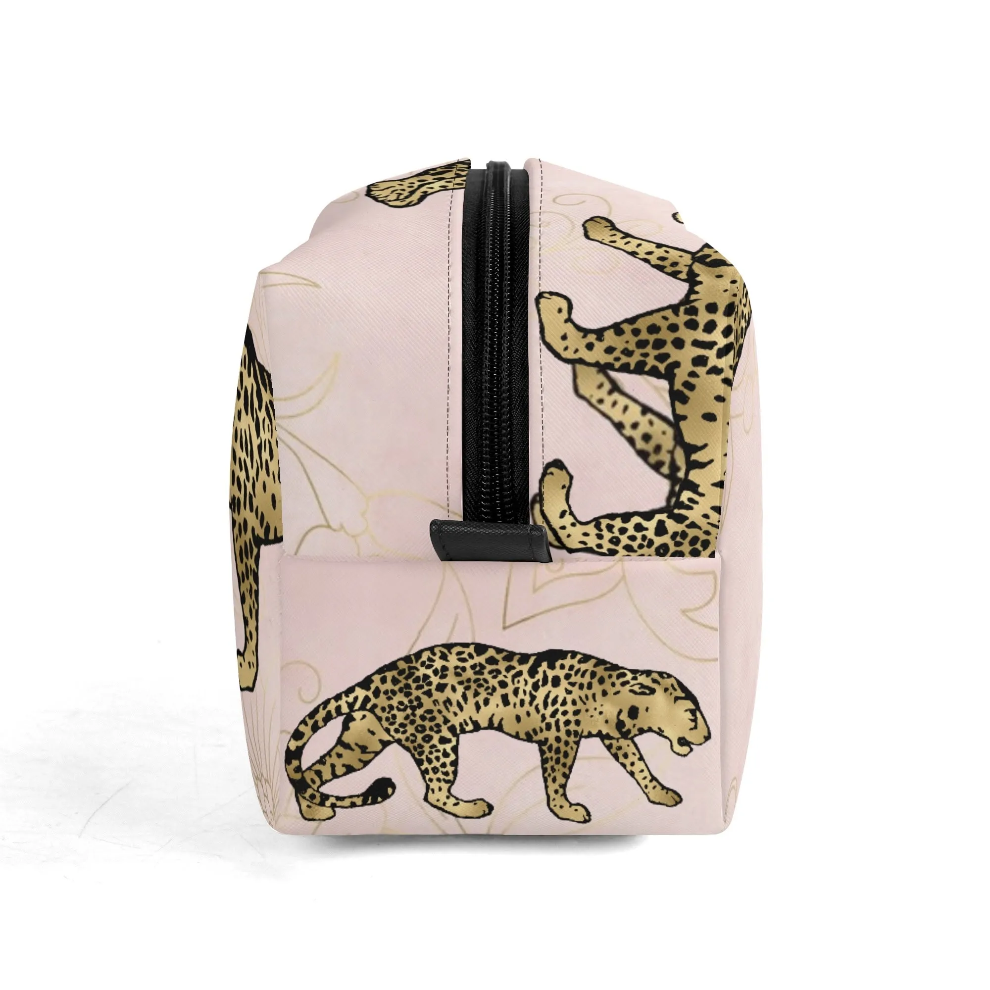 Leopard Print African Woman and Gold Leopard Graphic PU Leather Toiletries Bag