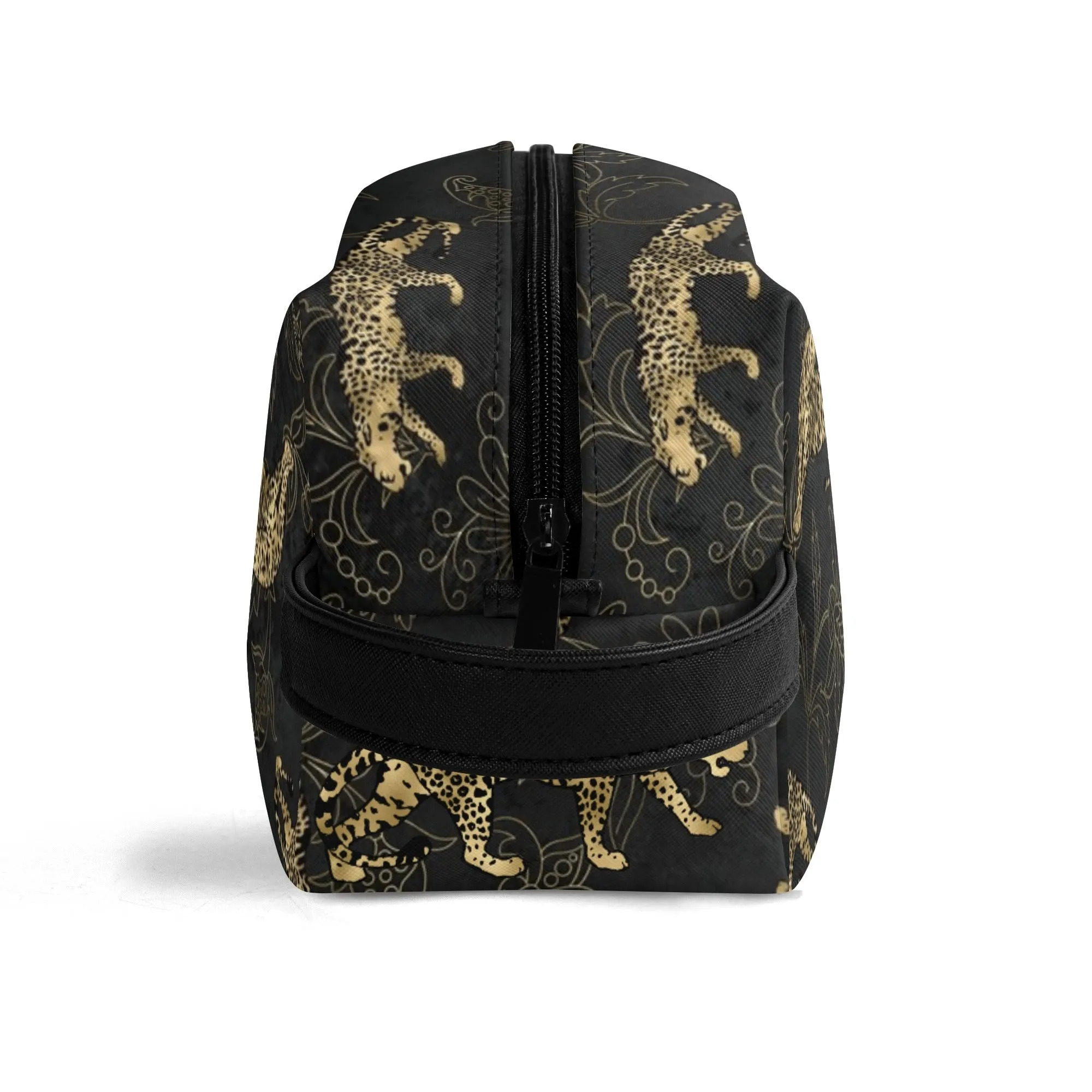 Leopard Print African Woman and Gold Leopard Graphic PU Leather Toiletries Bag